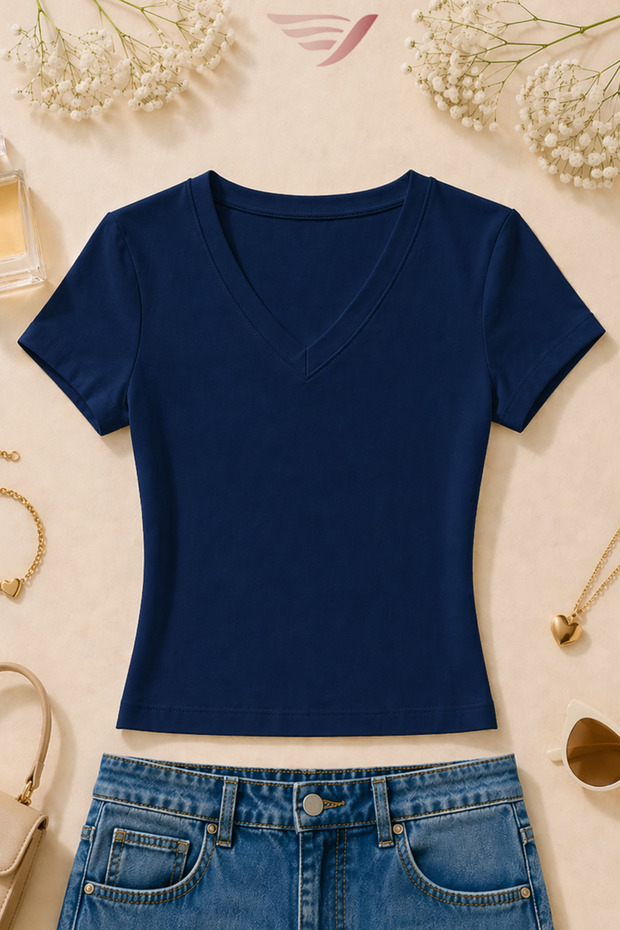 Women's Basic Daily Use V-Neck Slim Fit T-Shirt