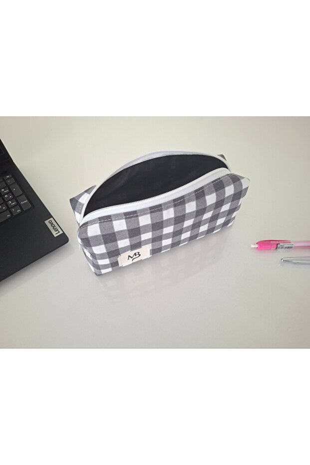 Gray Square Patterned Pen Holder - Duck Linen - 2