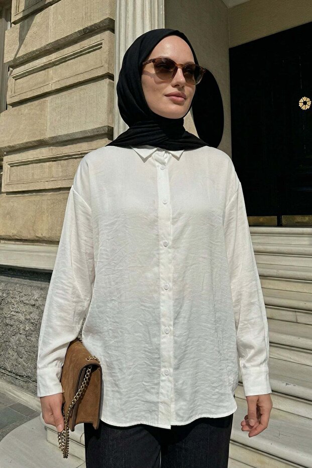 Buttoned Hijab Shirt 612137 - Ecru