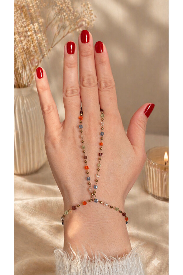 Colorful Beaded Hand Chain Steel Bracelet Stylish Design Women's Accessory Şahmeran