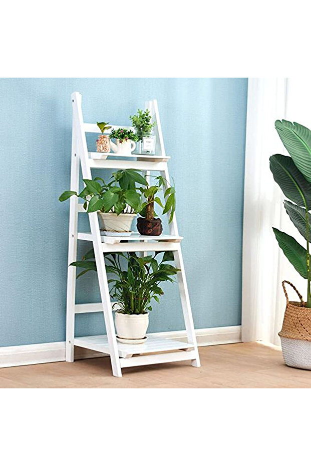 Foldable Ladder Plant Stand – Solid Wood 3-Tier Shelf for Indoor & Outdoor Use