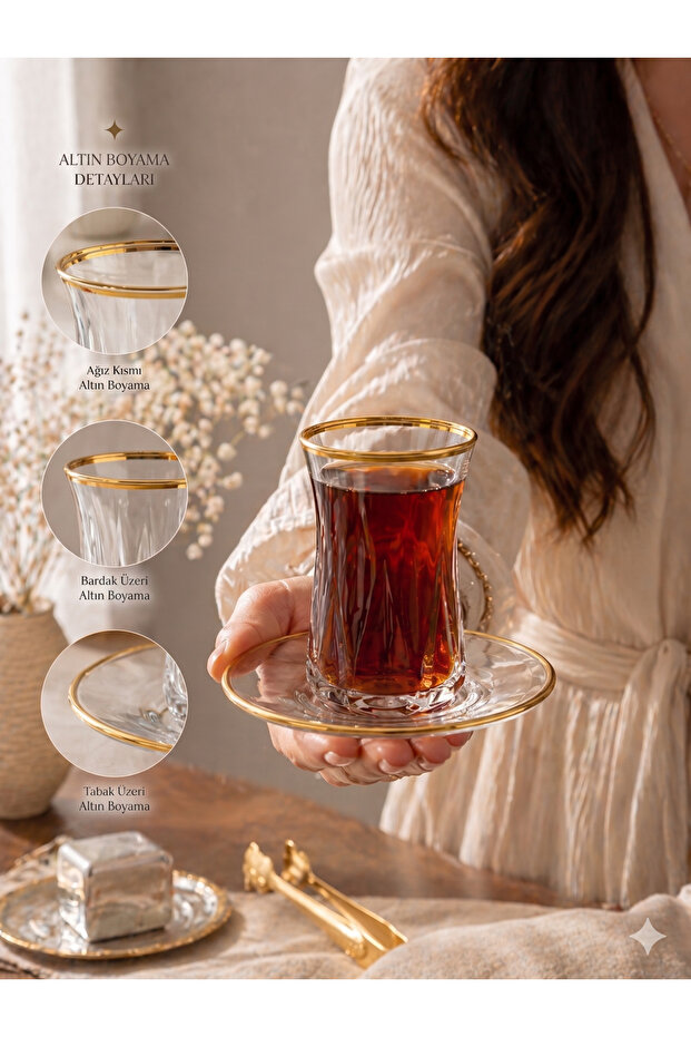 Kristal Kesim 6-Person Tea Set 12-Piece Glass Cup and Saucer Set