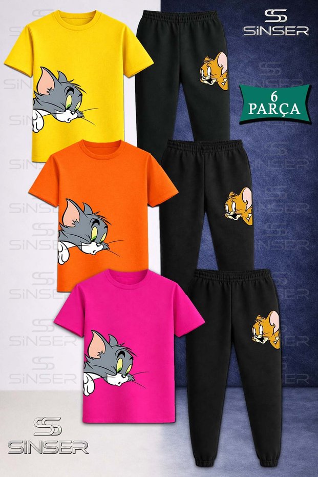 Children's Cat and Mouse Tmjrry Kafalar Yanda 3LÜ T-Shirt Tracksuit Set