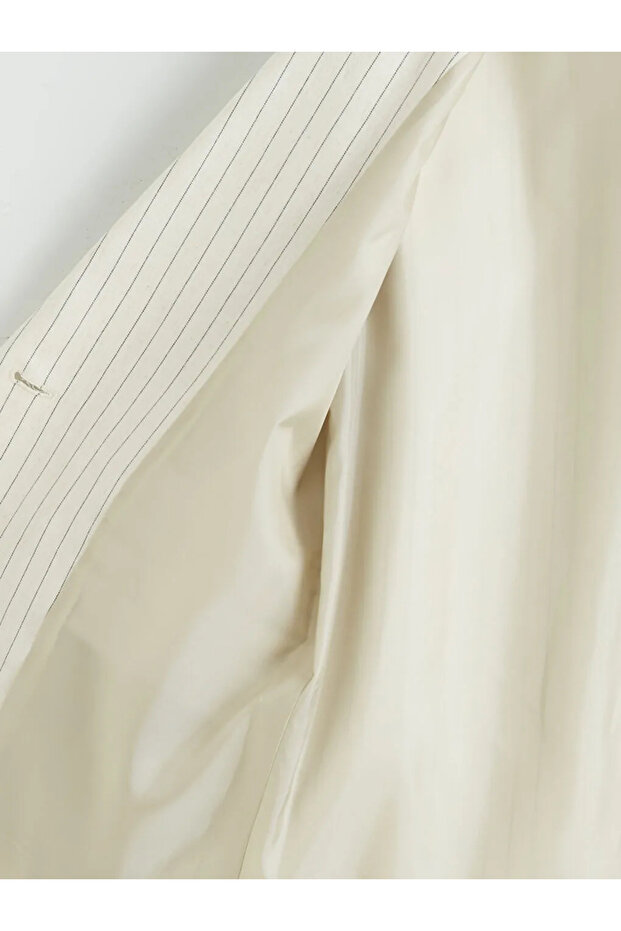 Beige Striped Linen Blend Women's Blazer Jacket