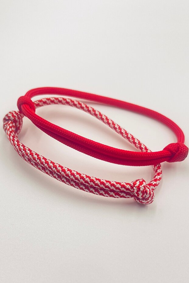 Men's Marine Series Thick Red and White Paracord Rope Bracelet Set 2 Pieces