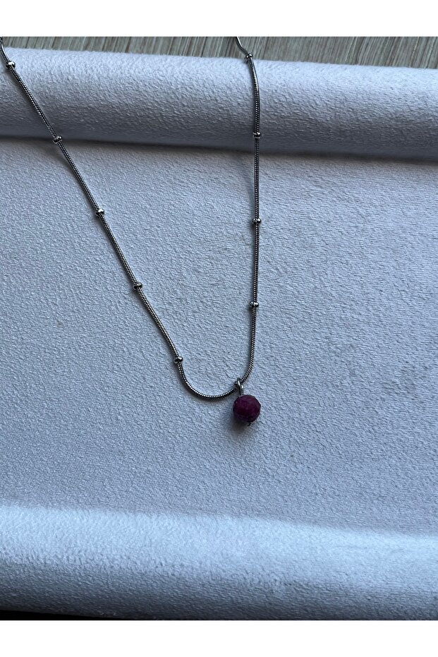 Ruby Stone Ball Detailed Steel Snake Necklace Handcrafted Non-Tarnish