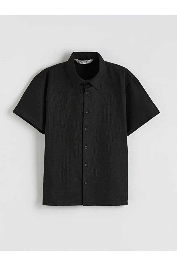 Black Textured Short Sleeve Boys' Shirt