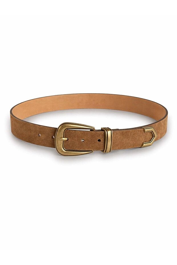Gold Vintage Buckle Honey Suede Belt