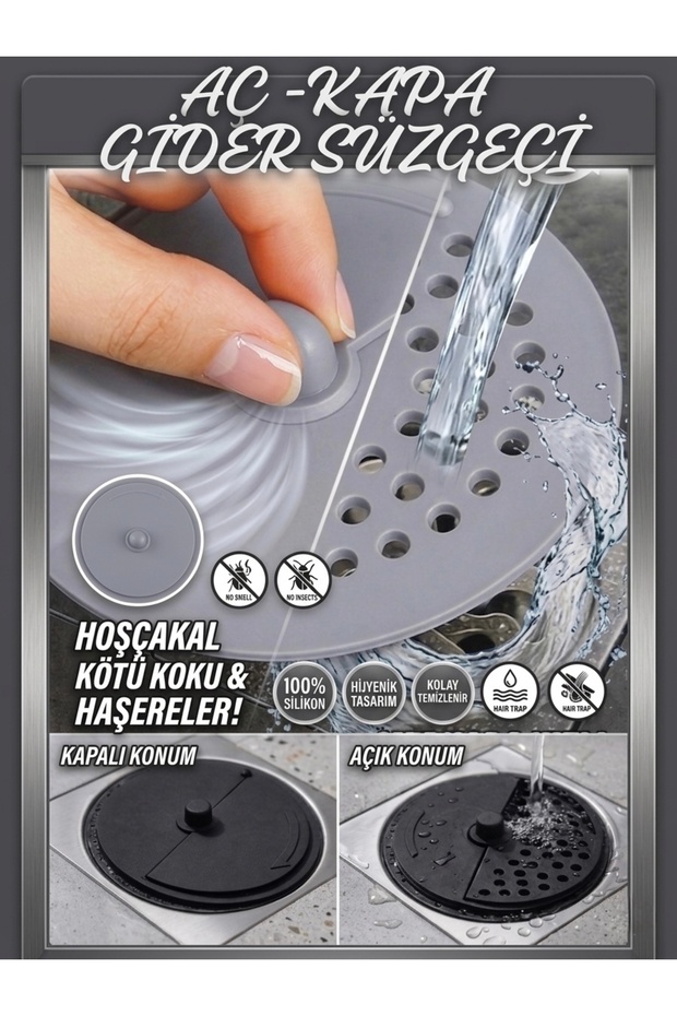Open-Close Twist Drain Strainer (Anthracite Gray) – Practical Filter for Sink, Bathroom and Kitchen (1 Piece)
