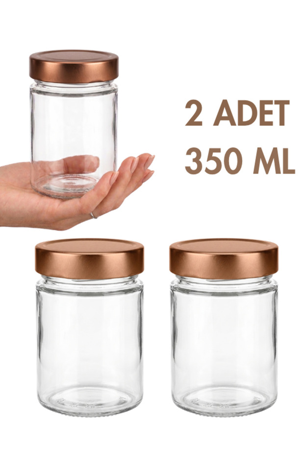 2 Pcs Bronze Copper Color Deep Lidded Transparent Jam Sauce Canned Peanut Butter Tahini Molasses Glass Jar 350 ml