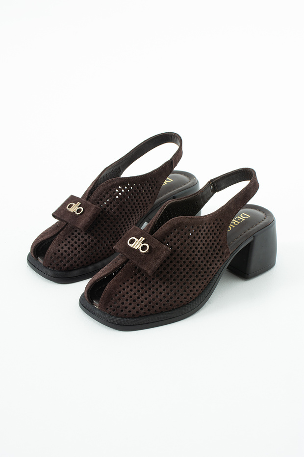 Allone Genuine Leather Women's Brown Daily Comfortable Heeled Sandals