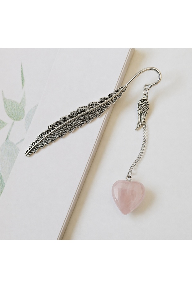 Natural Stone Pink Quartz Heart Decorated Bookmark Teacher Friend Mother Father Wife Gift