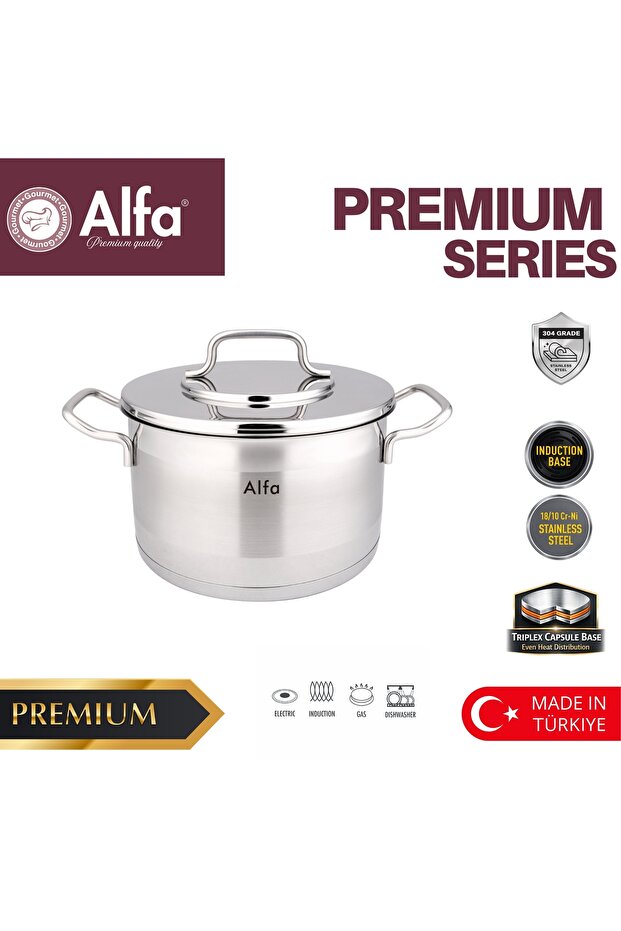 Premium 22x12 cm Stainless Steel Casserole Pot | 18/10 Cr-Ni (304) | Triplex Capsule Base | Induction Compatible | Made in Türkiye