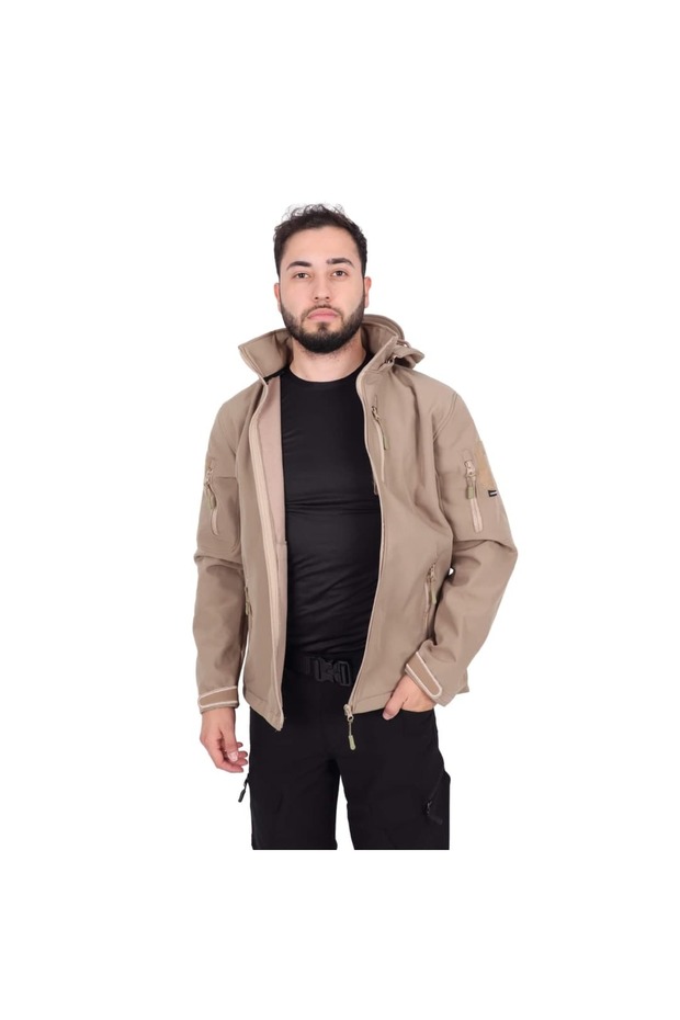 معطف تكتيكي مقاوم للماء من Softshell باللون البيج - معطف رياضي مقاوم للماء والرياح