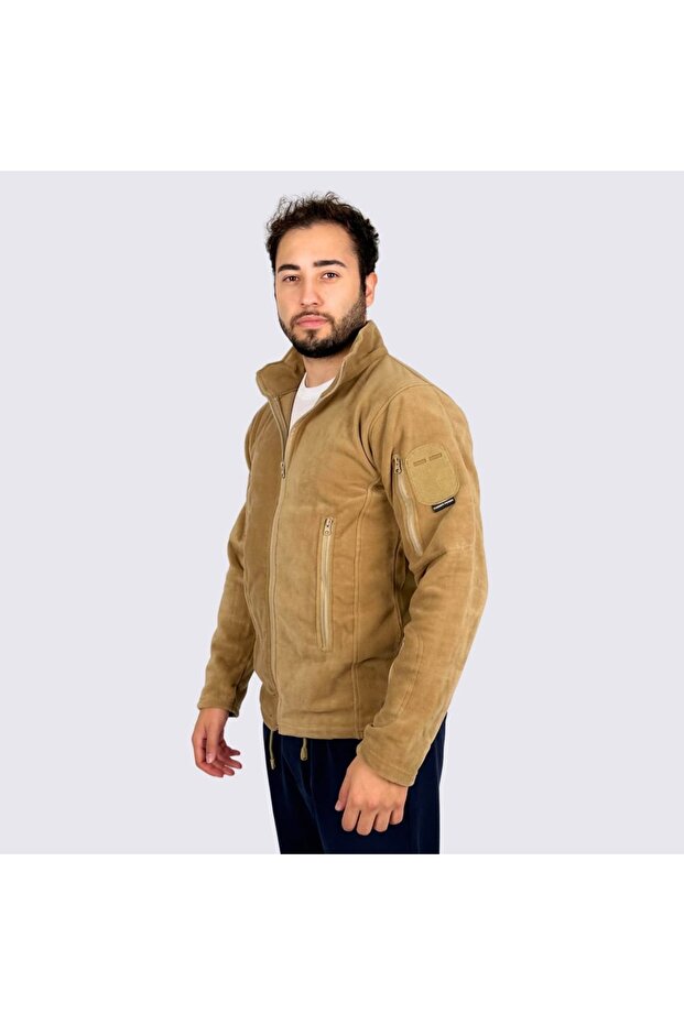 Beige 5-Pocket Tactical Fleece Cardigan - Tactical Fleece with Pockets