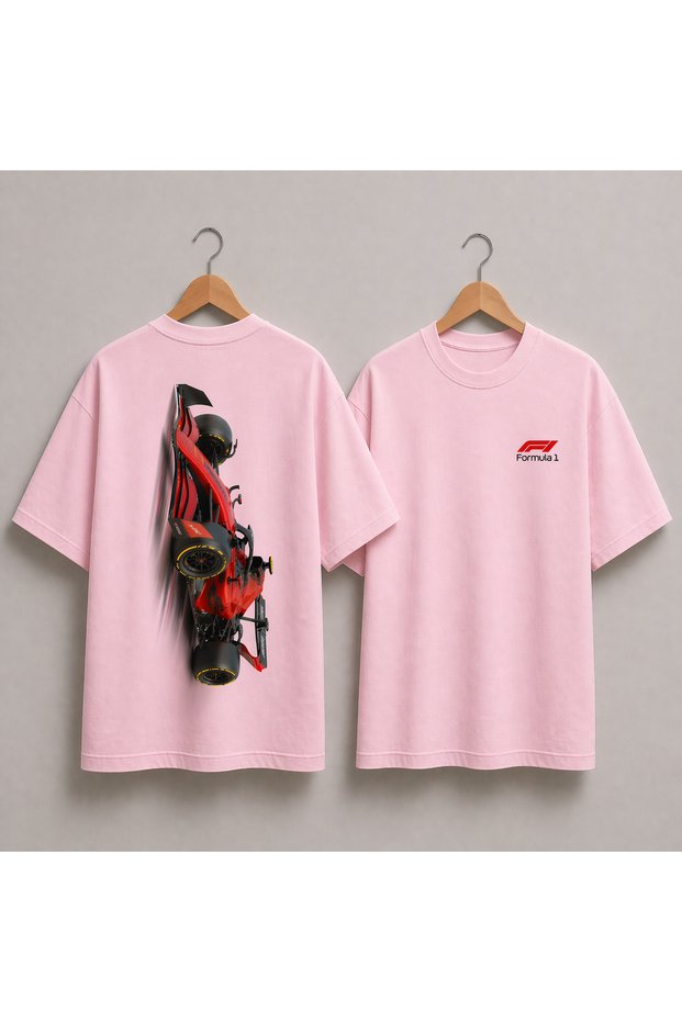 Unisex Oversize T-Shirt Red Vehicle Printed 100% Cotton T-Shirt Comfortable Fit