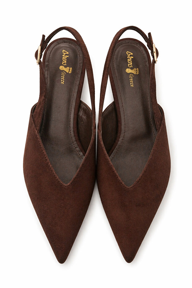 Women's Beige Suede Low Heel Shoes – Pointed Toe Stylish Slingback