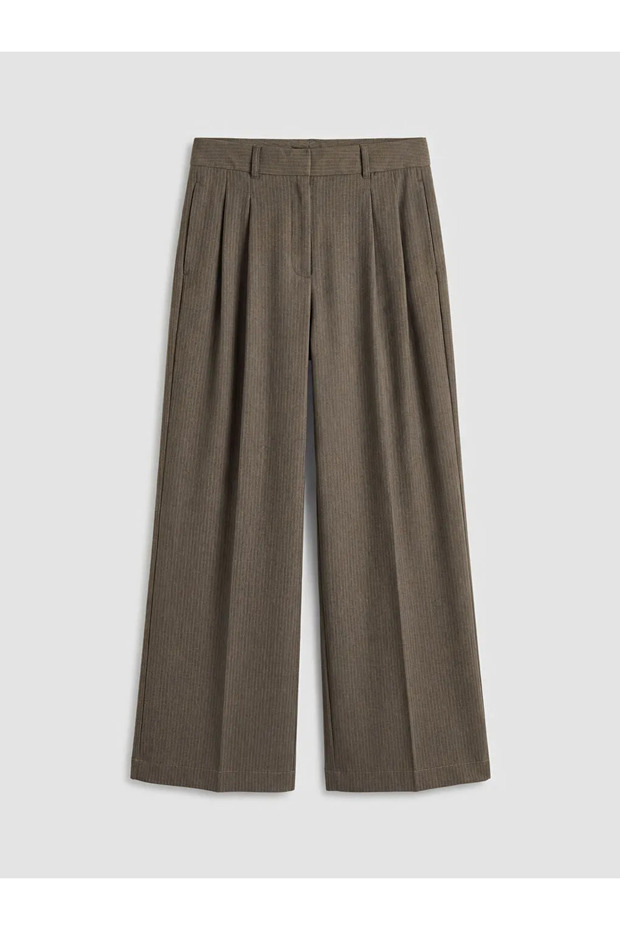 Khaki High Waist Striped Women's Trousers