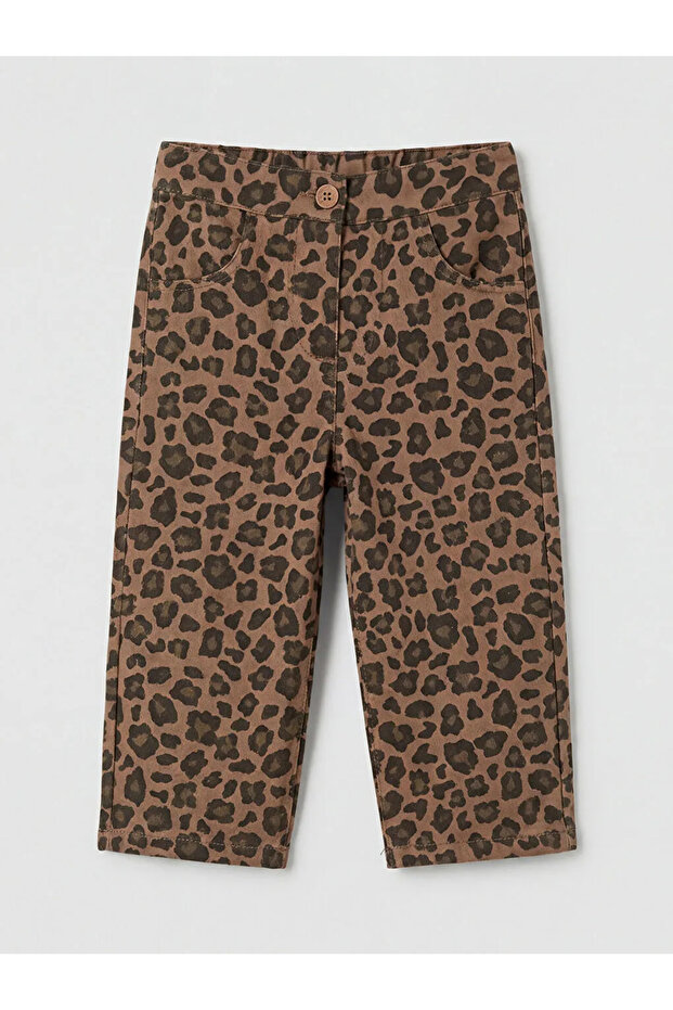 Brown Regular Fit Baby Girl Gabardine Pants