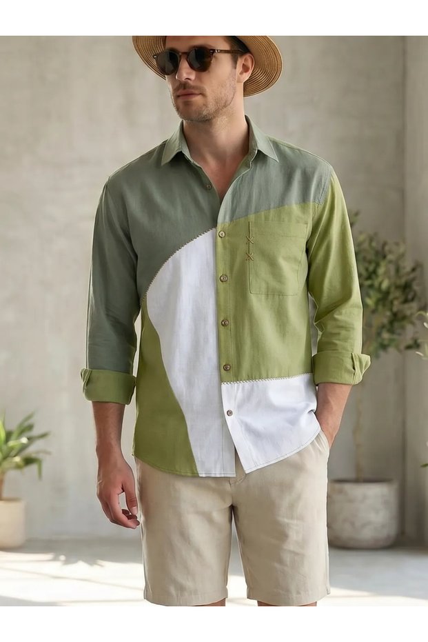 Oversize Handcrafted Detailed Cotton Linen Picasso Shirt