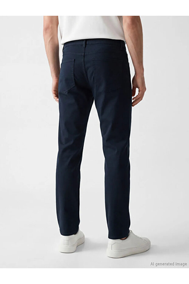 Navy Blue Regular Fit Gabardine Men's Chino Trousers