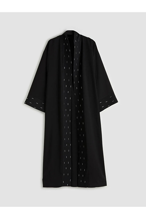 Black Shawl Collar Stone-Embellished Oversized Women's Kimono