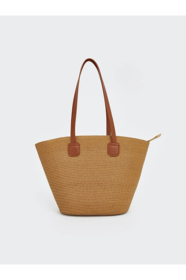 Beige Women's Straw Beach Bag