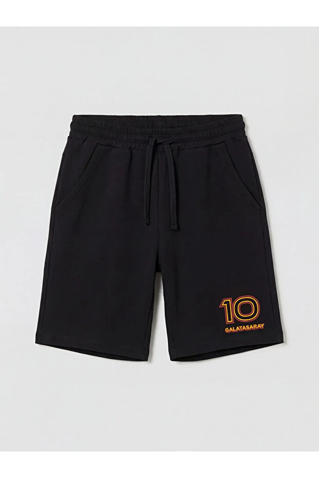 Black Galatasaray Printed Boys' Shorts