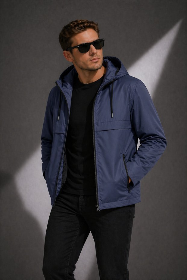 Men's Smoked Hooded Waterproof Lightweight Jacket – Casual & Sporty Stylish Windbreaker