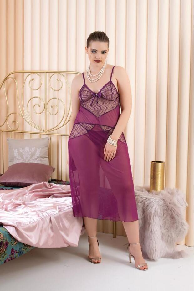 Lace Detailed Long Plus Size Nightgown