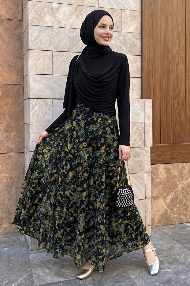 Green Yoryo Suit with Patterned Skirt