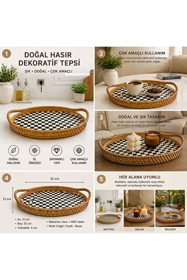 Checkered Oval Tray - 6