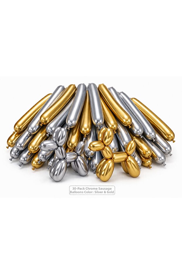 Sausage Balloon Figure Balloon in Gray and Gold Colors.30 Pcs.