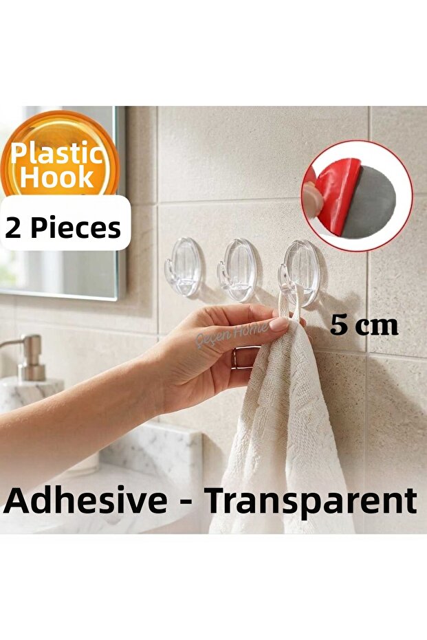 (2 Pieces) Oval Adhesive Bathroom Sink Kitchen Hanger Transparent Plastic Sturdy Hanging Non-Marking Hanger, Oval Transparent Adhesive Hanger-5Cm