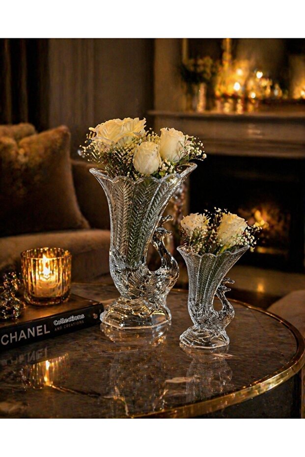 Special Design Crystal Cut Double Swan Vase