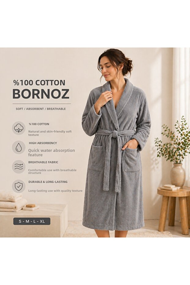 100% Cotton Bathrobe – Ultra Soft, Highly Absorbent, Luxurious Comfort with Hotel-Quality