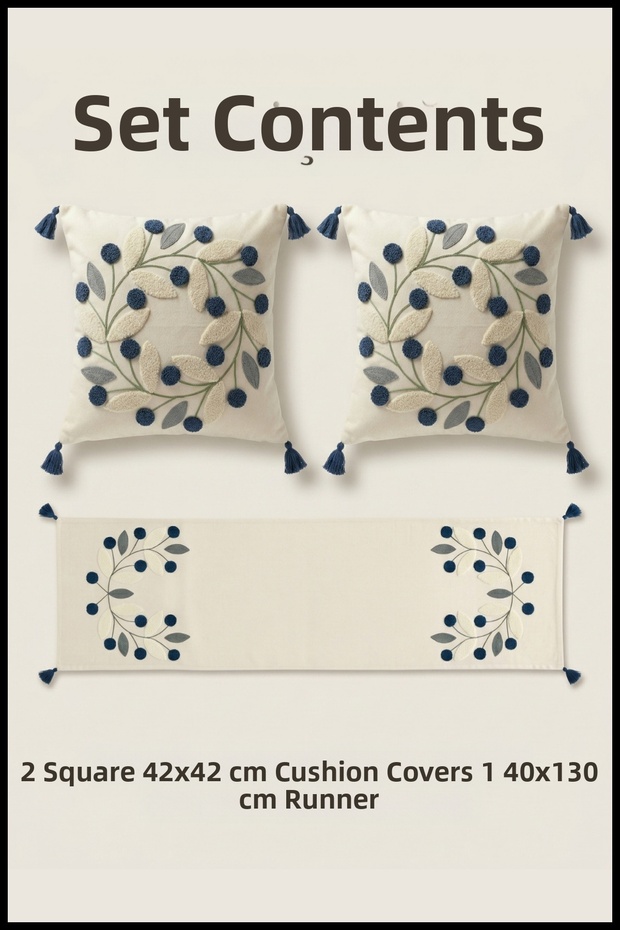 Daisy Punch Embroidered Daisy Pattern Throw Pillow Runner Set 2 Square Pillows 1 Runner Boho Decorative Living Room Set