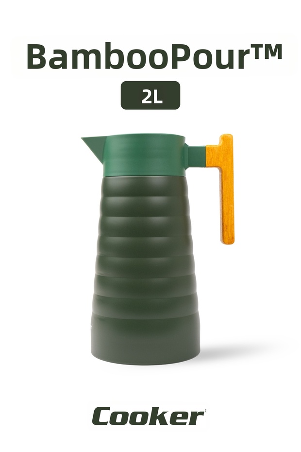 Colorstay Bamboopour 2 Liter Stainless Steel Thermos with Bamboo Handle Ckr2096