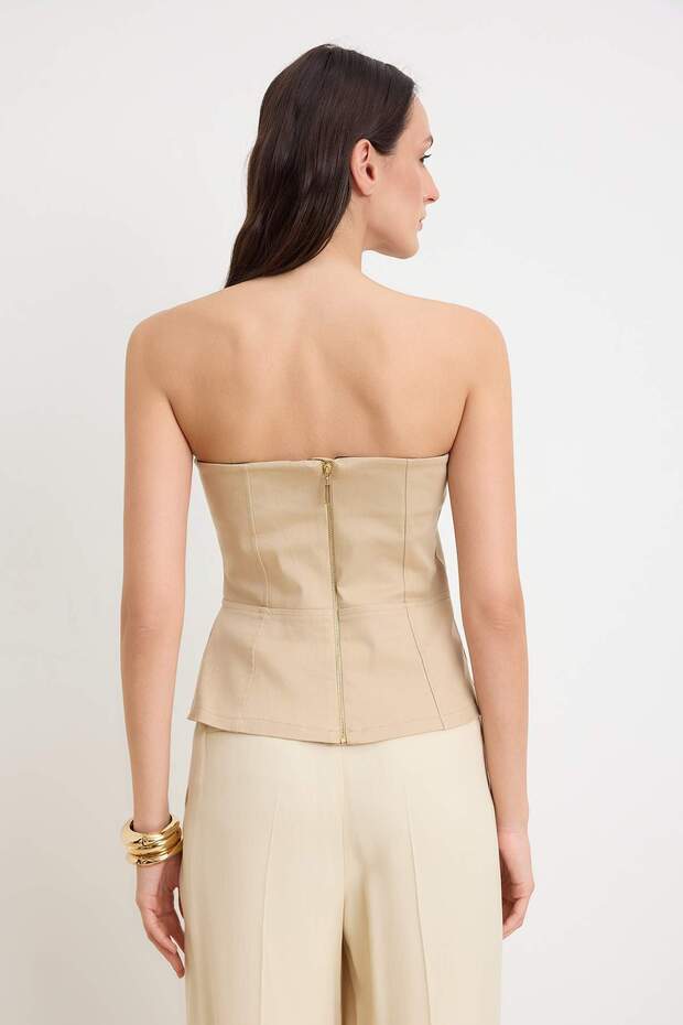 Taş Dikiş Detaylı Peplum Gabardin Dokuma Bluz TWOSS26BZ00448 - 4