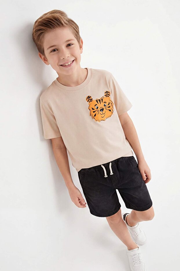Taş-Ekru 2'li Erkek Çocuk Baskılı Örme T-Shirt TKDSS26TS00039 - 4