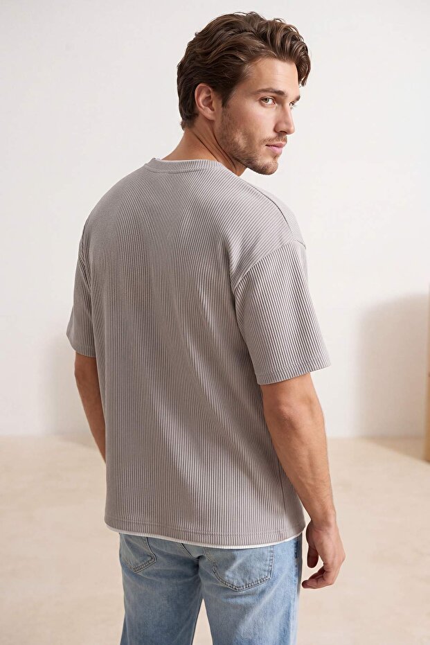 Taş Oversize/Geniş Kesim Ottoman Örme T-Shirt TMNSS26TS00038 - 3