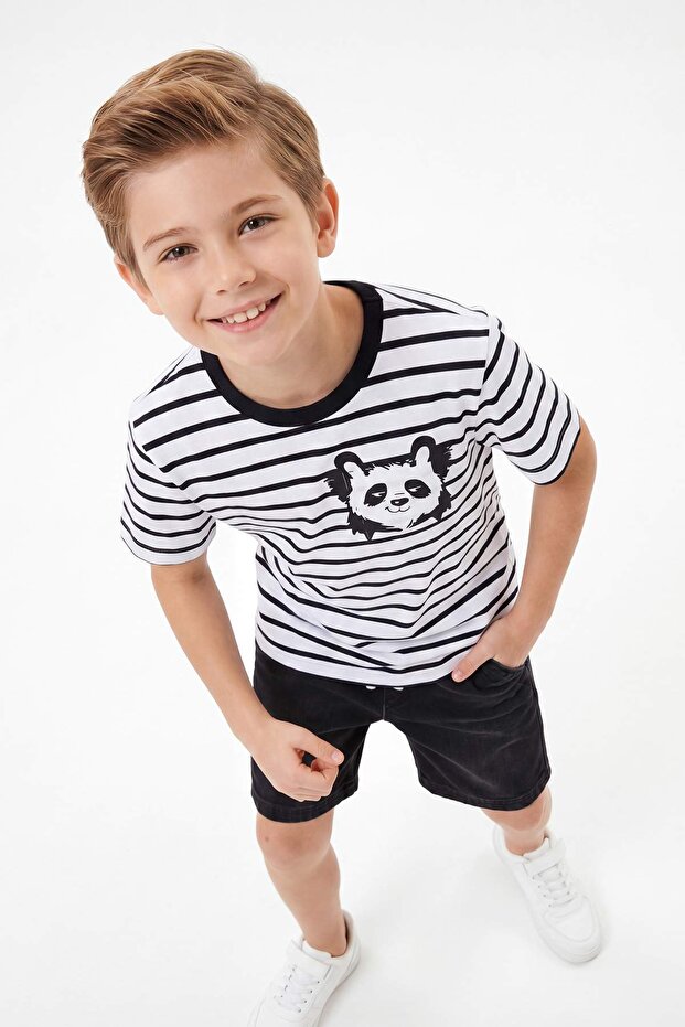 Taş-Ekru 2'li Erkek Çocuk Baskılı Örme T-Shirt TKDSS26TS00039 - 2