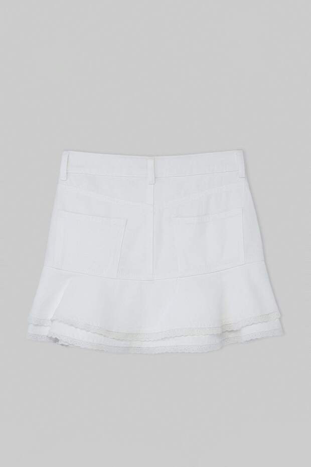 Beyaz Volanlı Dantel Detaylı Mini Denim Etek TWOSS26ET00186 - 6