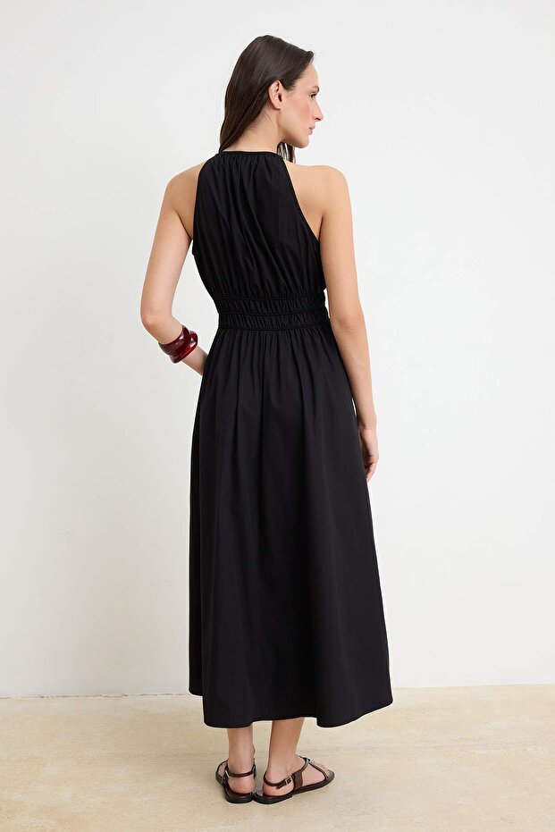 Siyah Beli Lastikli Midi Dokuma Elbise TWOSS26EL00887 - 4