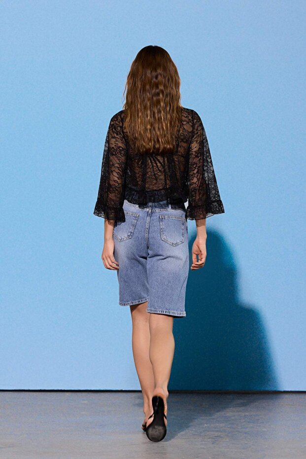 Limited Edition Mavi Yüksek Bel Denim Bermuda TWOSS26SR00061 - 2