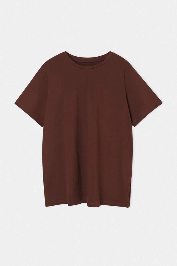 Kahverengi-Beyaz-Mavi 3'lü Paket Oversize Basic Büyük Beden T-shirt TBBSS26BF00025 - 14