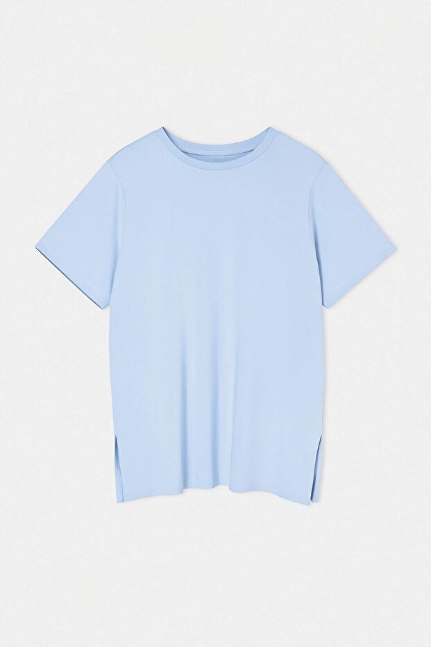 Kahverengi-Beyaz-Mavi 3'lü Paket Oversize Basic Büyük Beden T-shirt TBBSS26BF00025 - 11