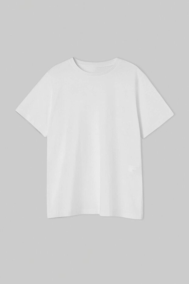 Kahverengi-Beyaz-Mavi 3'lü Paket Oversize Basic Büyük Beden T-shirt TBBSS26BF00025 - 9