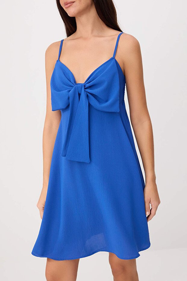 Saks Askılı Mini Kurdele Detaylı Dokuma Elbise TWOSS26EL00983 - 3