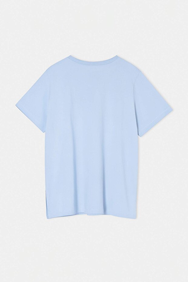 Kahverengi-Beyaz-Mavi 3'lü Paket Oversize Basic Büyük Beden T-shirt TBBSS26BF00025 - 13